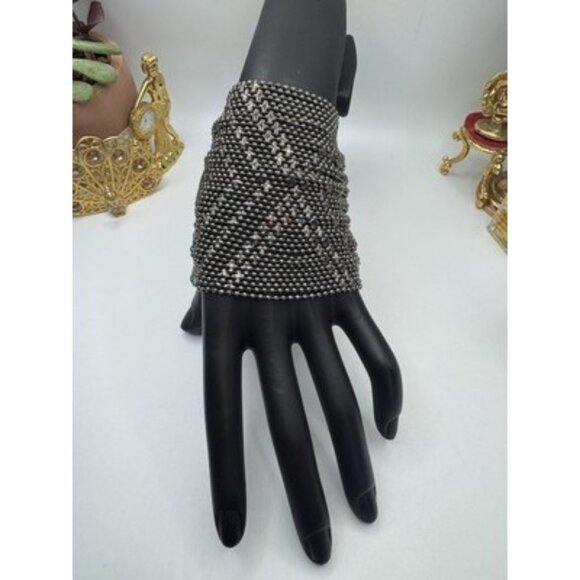 Vintage TTK Gunmetal Mesh Woven Ball Bracelet Liquid 3" W 7" L  Ball Link Mesh - Picture 1 of 8